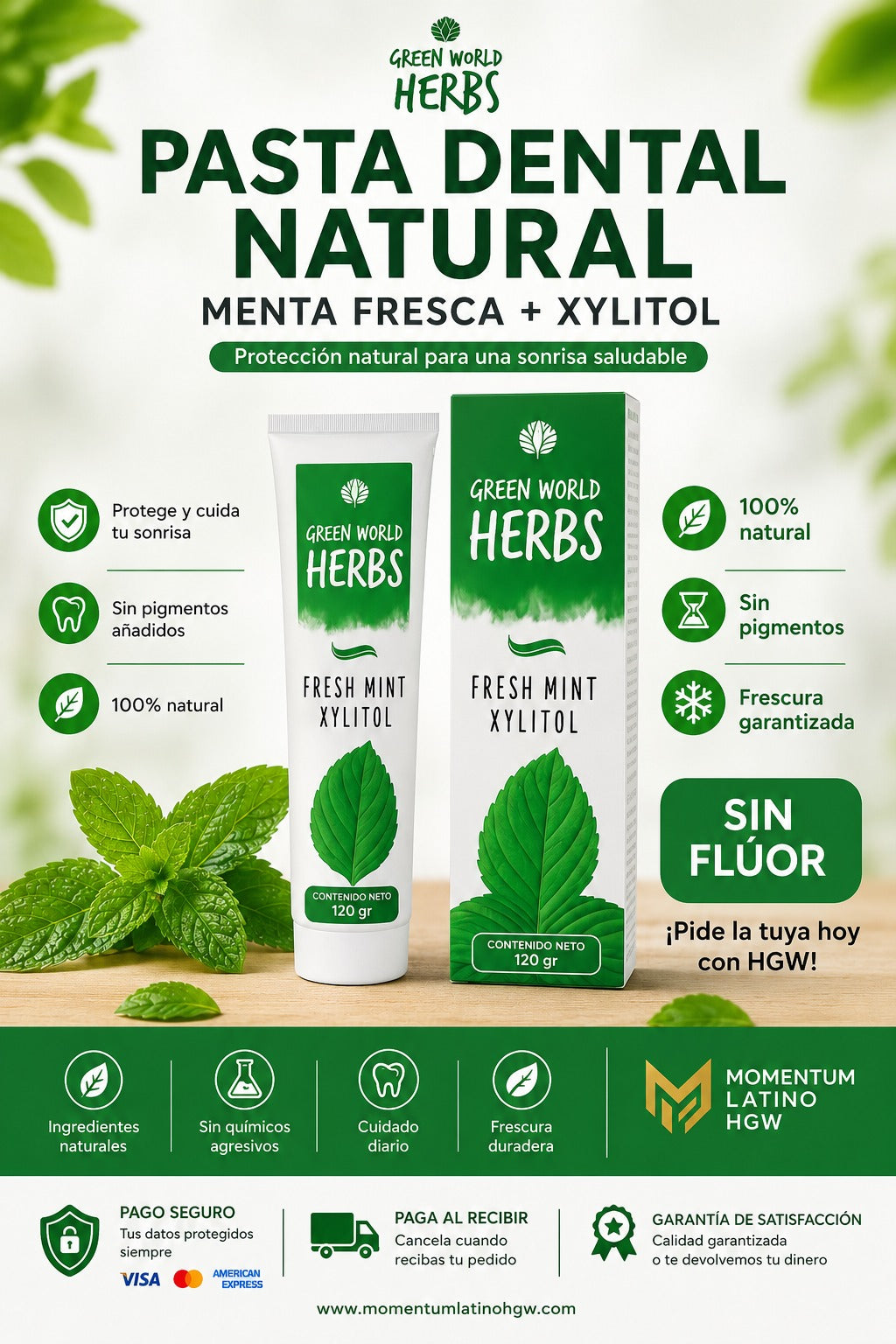 Pasta Dental Natural Green World Herbs SIN FLUOR